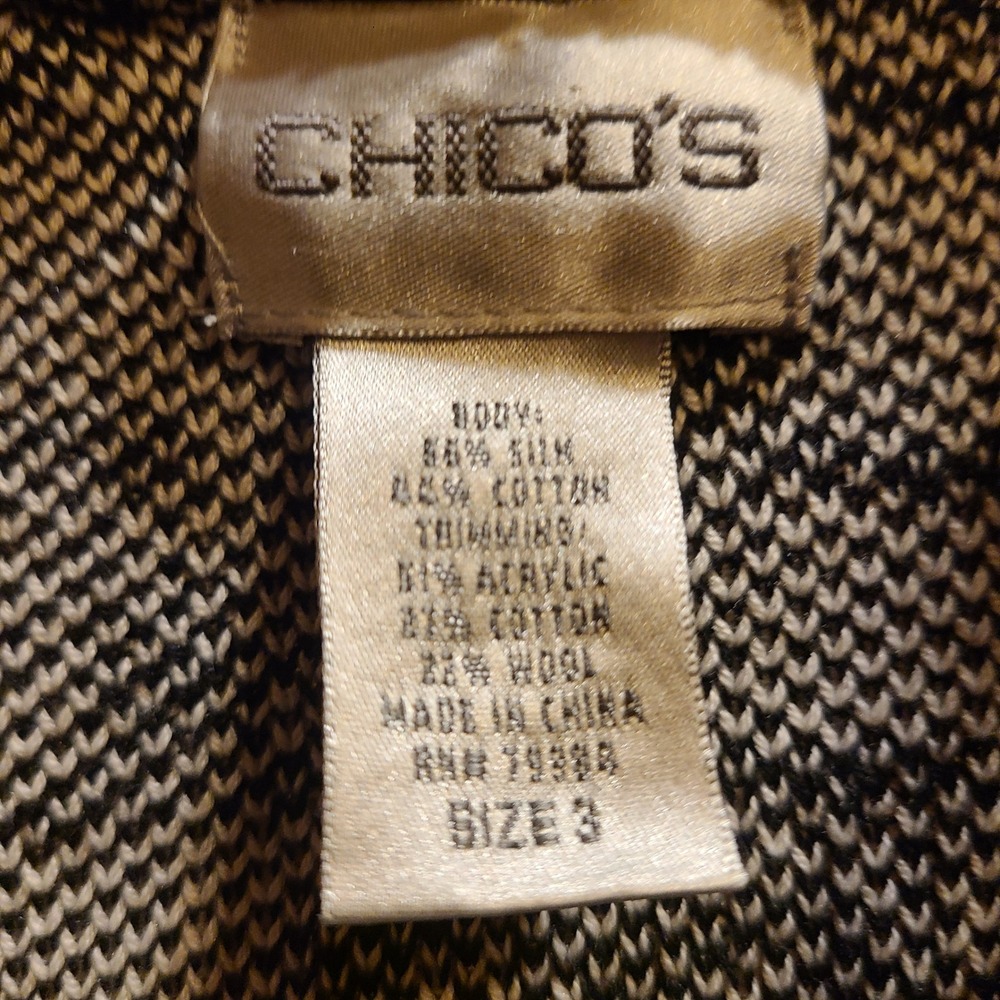 Chico's Cardigan Women Plus Size 3 Black Silk Cotton Sunburst Fringe Open Front - Picture 5 of 9